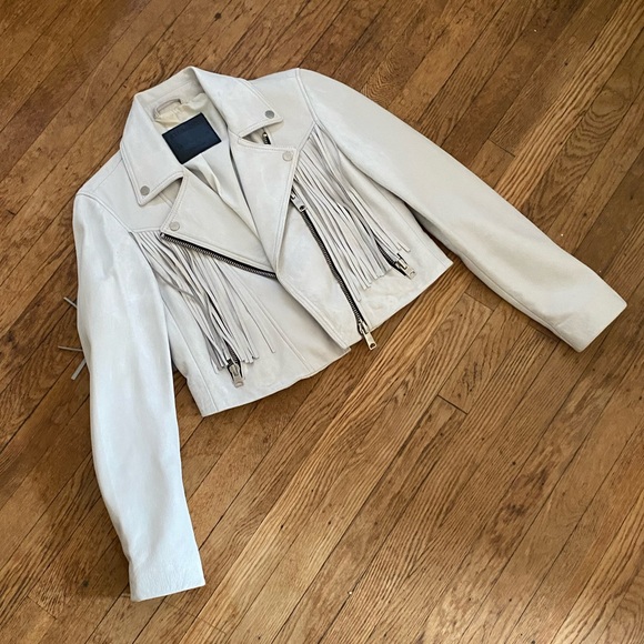 All Saints Elora Leather Fringed Biker Jacket - Picture 2 of 12